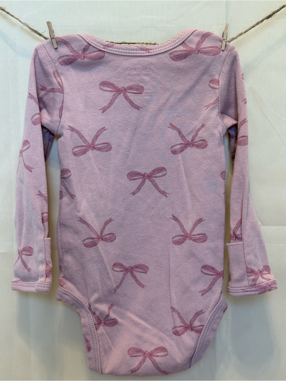 Carter’s - Long-Sleeve Bow Print One-Piece Bodysuits - Pink & White - Picture 11 of 16